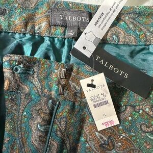 Talbots Teal Paisley Straight Leg Pants